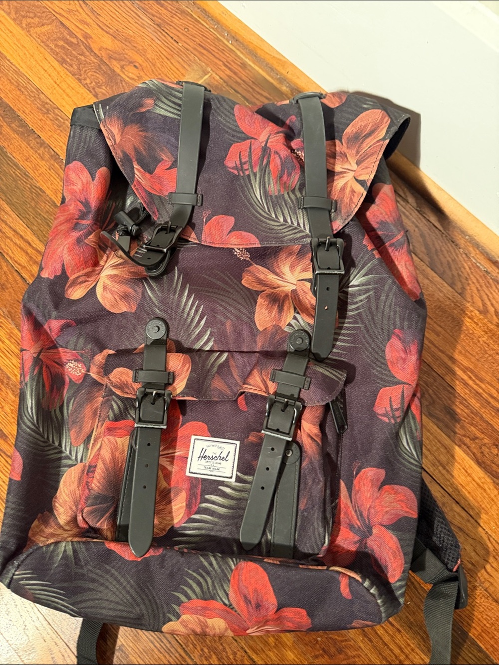Herschel Supply Company Black Backpack with Red Floral Print